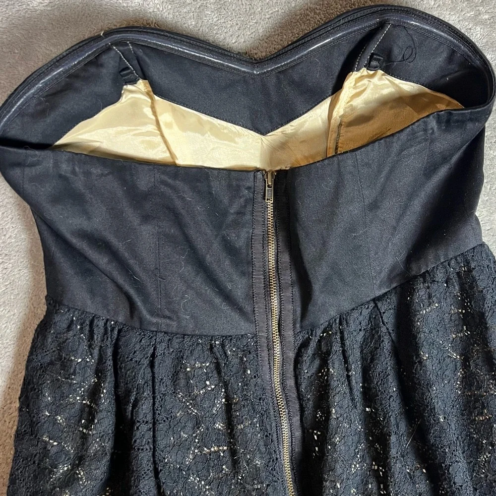 Anthropologie Dress Womens 2 Moulinette Soeurs Black Strapless Chic Lace Event - Picture 5 of 8